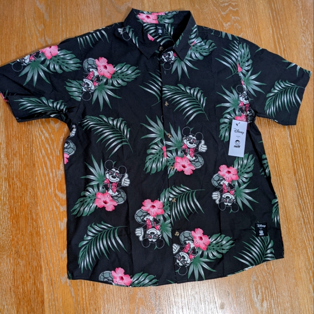 Bran New XL Black Hawaiian Mickey Mouse Button up